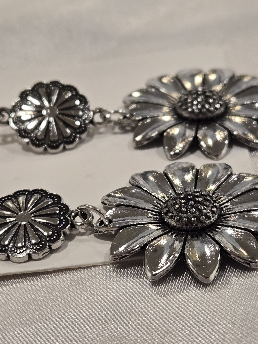 Fashion Jewelry Silver Daisy Double-Drop Dangle Earrings - Picture 2 of 3